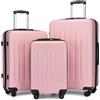 KONO Set di valigie per Trolley KONO 3 pezzi espandibile in ABS Hard Coat 4 Roll Spinner rosa piccolo Set di valigie medio Large - Colore rosa