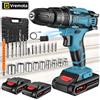 Vremota 21V Cacciavite a batteria a percussione Trapani ad alta velocità Trapano a batteria ricaricabile Trapano domestico Utensili elettrici con punte da trapano - With 1 Battery