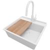 PRIMAGRAN Lavandino Angolare Bianco 56x53cm, Lavello da Cucina a 1 vasca + Rubinetto 40x20cm + Sifone Classico + Tagliere, Lavabo da Cucina Incasso al mobile 60cm - Bergen