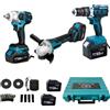 A.M.C. Kit Completo Professionale Fai da Te 3 in 1 con Trapano Avvitatore a Batteria, Smerigliatrice Angolare a Batteria, Trapano ad Impulsi Svita Bulloni 88v