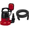 Einhell GC-SP 3580 LL Pompa immersione acque chiare fondo piatto (350 W, portata max 8000 L/h, prevalenza 7.5 m, immersione max 7m) & Kit accessori tubo di aspirazione nero 7 metri