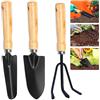 BNGXR Utensili da Giardino, 3 Pezzi Set di Attrezzi da Giardino con Giardinaggio Vanga, Paletta e Rastrello Attrezzi da Giardinaggio con Manico in Legno per Bonsai, Piante in Vaso di Fiori