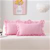 K MASANIJI Confezione da 2 federe per cuscini lombari con volant a quadri rosa, 30,5 x 50,8 cm, in cotone lavato, con chiusura a cerniera (lombare, rosa/bianco a quadri)