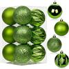 Hollyone 12 palline natalizie con cordini, 80 mm, in plastica infrangibile, ornamenti da appendere all'albero di Natale, per casa, feste, matrimoni e festività, verde