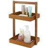 Utoplike Mensola angolare per doccia in legno di teak, organizer a 2 ripiani da appoggio, con manico, cestino in legno per shampoo in bagno, scrivania da cucina