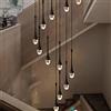 ZenithBeam Lampadari a sospensione in cristallo a goccia di pioggia nera a 12 luci Foyer da 120 '' / 305 cm con soffitto alto Lampadari d'ingresso Scala Lampada lunga Grande bolla di cristallo 3000-6000K