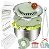 JSHNE Centrifuga per insalata in acciaio inox con funzione di taglio [5 diversi accessori] Centrifuga per insalata con base antiscivolo e manovella, separatore per tuorli, ciotola