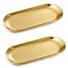 Qzakce Vassoio da Portata Ovale Cosmetici Vassoio Decorativa Vassoi per Gioielli in Acciaio Inox Organizzatore per Candele Caffe Dessert Cosmetici Rossetti Profumi, Oro 2 Pezzi