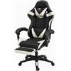 Generico Sedia Gaming Ergonomica con Poggiapiedi Estraibile, Cuscino Lombare e Poggiatesta - Poltrona da Ufficio e Gaming in Ecopelle, Schienale Reclinabile 135°, Altezza Regolabile (Nero/Bianco)