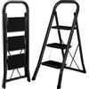 AMHANCIBLE Scaletta 3 Gradini, Scala Pieghevole con Pedali Antiscivolo, Corrimano, Blocco di Sicurezza, Scala Domestica Leggera per Casa Giardino Cucina, Portata 150 kg, Nero EBSL03BK
