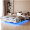 PerGar Letto 160 x 200 cm con spazio di archiviazione, letto sospeso, letto imbottito con LED, per adulti, telaio in metallo, letto matrimoniale idraulico, senza materasso, PU, beige