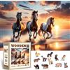 WOODEN.CITY Puzzle in legno da 1000 pezzi, cavalli selvatici sulla spiaggia con 100 pezzi a forma di animale, 21,3 x 15,5 pollici