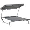 Outsunny Lettino Matrimoniale 2 Posti Prendisole Parasole Regolabile Esterno e Giardino 200x170x134cm Grigio|Aosom