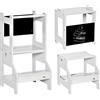 HOMCOM Scala Montessori 3 in 1 per Bambini con 1 Lavagna e Bordi Alti di Sicurezza, in Legno, 42x44x86 cm, Grigio | Aosom Italy
