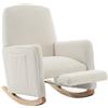 DEKO COLLECTION Sedia a dondolo con poggiapiedi, poltrona relax con schienale alto, tessuto Teddy, 67x96-127x96 cm, Bianco