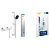 GROHE Precision Trend & QuickGlue S - Set doccia termostatico (doccia quadrata 11 cm 3 getti, flessibile 1,75 m, asta doccia 60 cm, risparmio idrico), cromo, 34237003