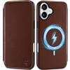 SHIELDON Custodia Sottile per iPhone 16 Plus 5G, Cover a Libro Portafoglio in Vera Pelle [Blocco RFID][Ricarica Wireless] Copertura Leggera Compatibile con iPhone 16 Plus (6.7'' 2024), Caffè Retrò
