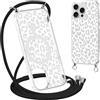 Coalbooliy Magnetica Custodia per iPhone 15 Pro Max 6,7 con Cordino, Case Compatibile con MagSafe Trasparente Aesthetic Leopardo Disegni Cover Protezione con Nero Collana Cellulare Femmina, 06