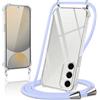 Coiwxmoi Cover per Samsung Galaxy S24 FE con Cordino 6,7,Trasparente Custodia con Laccio Tracolla Corda Catena Cinghia,Ultra Morbido Silicone TPU Antiurto Case per Samsung S24 FE, Viola