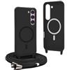 YFSYLL Magnetica Cover per Samsung Galaxy S23 con Cordino,Compatibile con MagSafe,Silicone Case con Regolabile Cordino da Collo Nylon Catena Collana Tracolla - Nero