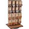 Ikee Design Espositore per gioielli rotante in legno su due lati, organizer rotante con 32 ganci per negozio, espositore portachiavi per orecchini con ganci, colore marrone, 9 L x 7,5 P x 16,5 H in