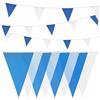 HEKU Bandierina blu e bianco con 20 bandierine, resistente alle intemperie, lunghezza 10 metri, grande e accattivante, ideale per eventi, con nastro di fissaggio integrato