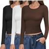 Ekouaer Base Layer Maglia Termica Donna Girocollo Intimo Termico Autunno Termico Top da Donna Nero+Bianco+Marrone S
