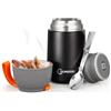DUNSOO Contenitore termico per alimenti da 650 ml, contenitore termico per alimenti in acciaio inox con cucchiaio pieghevole, ideale per conservare zuppe, porridge, gelato e yogurt. (nero)