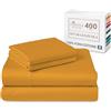 Pizuna Linens Pizuna Set lenzuola letto king size Cotone 160x200 cm miele d'oro, 400 fili in 100% cotone a fiocco lungo Sateen Biancheria De Letto con 1 lenzuolo con angoli, 1 lenzuolo sopra, 2 federe