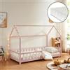 [en.casa] Letto Singolo per Cameretta con Materasso a Schiuma Fredda 90 x 200 cm Letto a Casetta con Sbarre per Bambini Struttura in Legno di Pino - Rosa
