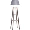 HOMCOM Lampada da Terra in Legno, Lampada da Salotto con Scaffale e Paralume in Tessuto, Lampada da Pavimento con Interruttore a Pedale 45x45x148cm, Grigio