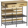 HOMCOM Buffet da cucina, con 2 cassetti e 3 ripiani aperti, 90 x 40 x 91 cm, Legno naturale e nero | Aosom Italy