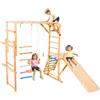 VEVOR Parco Giochi al Coperto, Carico 100 kg, Set Giocattoli in Legno da Arrampicata Montessori con Altalena, Scivolo, Barra di Scimmia, Anelli da Palestra, Scala in Legno/Corda, Rete e Barra