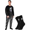 Disney Pigiama Uomo Invernale - The Mandalorian Set Pigiama Uomo Pile con Calze a Pantofola M - 2XL Regalo Natale per Uomini (Nero, XL)