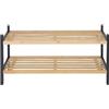 Relaxdays Scarpiera a 2 Ripiani per Scarpe, Scaffale Portascarpe da Ingresso, 33x70x26 cm, in bambù, Naturale Nero