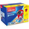 Vileda SuperMocio Box, Sistema Lavapavimenti, Set con Strizzatore, 2 Fiocchi Microfibra & Power, 1 Fiocco 3Action, Manico 3 Pezzi, ‎Rosso
