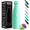 HoneyHolly Borraccia Termica Bambini, Senza BPA, Borraccia Termiche, 500ML Acciaio Inossidabile 18/8, Bottiglia Termica A Prova di Perdite, Termos per Scuola, Campeggio, Sport-Blu-Verde