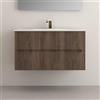 Yellowshop | Mobile Bagno Sospeso FLY 100 cm - 2 Cassetti con Lavabo Ceramica, Finitura Cannettata, Chiusura Soft-Close Noce effetto legno (Mobile con lavabo)