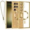 Kokio Magnetica per Samsung Galaxy S23 Ultra 5G Cover Glitter,Con 1* Cordini,Compatibile con MagSafe,Glitterata Custodia per Womem Girl,Con Protezione dell Obiettivo Fotocamera,Oro