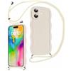 Coalbooliy Cover per iPhone 16 Plus 6,7 con Cordino per Cellulare, Custodia con cornice ondulata Sottile Morbida in Silicone Protettiva Case onde Wave Frame Cover con Regolabile Collana, Bianco