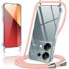 Coiwxmoi Cover per Xiaomi Redmi Note 13 Pro 4G / Poco M6 Pro 4G con Cordino 6,67,Trasparente Custodia con Laccio Tracolla Corda Catena Cinghia,Ultra Morbido Silicone TPU Antiurto Case, Oro Rosa