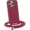 MyGadget Cover con Cordino per iPhone 16 Pro Max - Custodia con Corda - Case Opaca Antiurto | Bumper con Laccio | Tracolla - Practical Stylish - Bordeaux