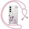 Yoedge Cover con Cordino per Samsung Galaxy S24+ 5G 6,7, Custodia Ragazze Trasparente con Aesthetic Disegni Fiori, Morbido TPU Silicone + PC Antiurto Case Collana Tracolla Laccio per Samsung S24+, 04