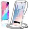Coiwxmoi Cover per Samsung Galaxy S10 5G con Cordino 6,7,Trasparente Custodia con Laccio Tracolla Corda Catena Cinghia,Ultra Morbido Silicone TPU Antiurto Case per Samsung S10 5G, Grigio Chiaro