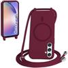 FMPCUON FNPCUON Cover Magnetica Silicone per Samsung Galaxy A54 con Cordino,Compatibile con MagSafe,Custodia con Laccio Collana Tracolla Collo Sottile TPU Antiurto Protettiva Case con Corda.Rosso