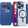 IMEIKONST Cover Magnetica per iPhone 16 Pro Max con Scomparto per Carte, [Compatibile con MagSafe] [Blocco RFID] Custodia Portafoglio Trasparente Case per iPhone 16 Pro Max. Blu Scuro JDCX
