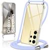 Coiwxmoi Cover per Samsung Galaxy S24 Ultra con Cordino 6,8,Trasparente Custodia con Laccio Tracolla Corda Catena Cinghia,Ultra Morbido Silicone TPU Antiurto Case, Viola