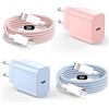 Kndaa 2Pack 20W Caricatore per iPhone, USB C Rapido Caricabatterie con Cavo Lighting 2M, PD3.0 Tipo C Spina Alimentatore per iPhone 14/14 Plus/14 Pro/14 Pro Max /13/12/11/XS/XR/X/SE - Rosa+Blu