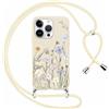 Yoedge Cover con Cordino per iPhone 15 Pro Max 6,7,Aesthetic Disegni Fiori Custodia con Corda Tracolla Laccio Collana, Ultra Sottile Silicone TPU Antiurto Protettiva Case per iPhone 15 Pro Max,Beige1