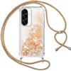 Vauki Cover per Samsung Galaxy A36 con Cordino, Trasparente Glitter Liquido Antiurto Brillantini Tracolla Custodia, Antiurto Antigraffio Silicone Bumper Laccio Protettivo Case, Oro